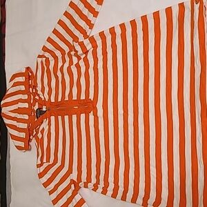 Lauren Ralph Lauren Orange White Stripe Long Sleeve Top Drawstring Waist Sz L